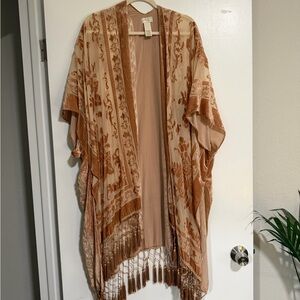 Free People Velvet Kimono in Tan and Brown